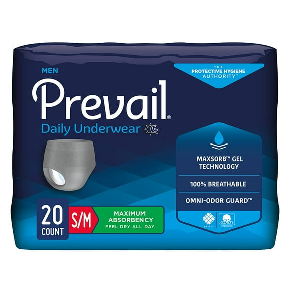 Prevail Men's Daily Incontinence Underwear, Disposable, Heavy Absorbency, S/M, 80 Ct