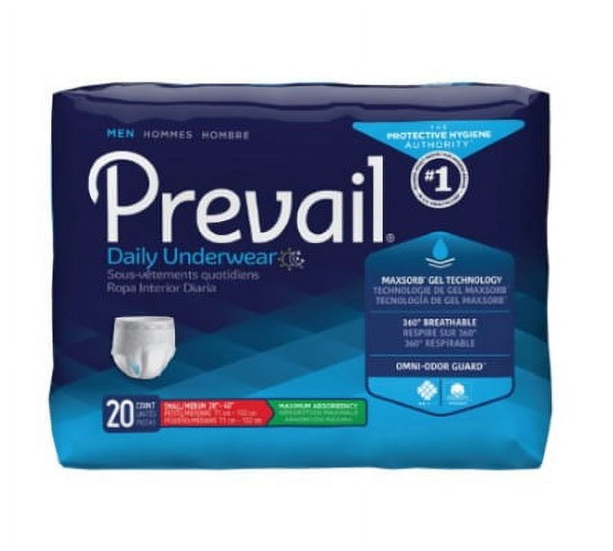Prevail Men's Daily Maximum Absorbent Underwear, Small / Medium