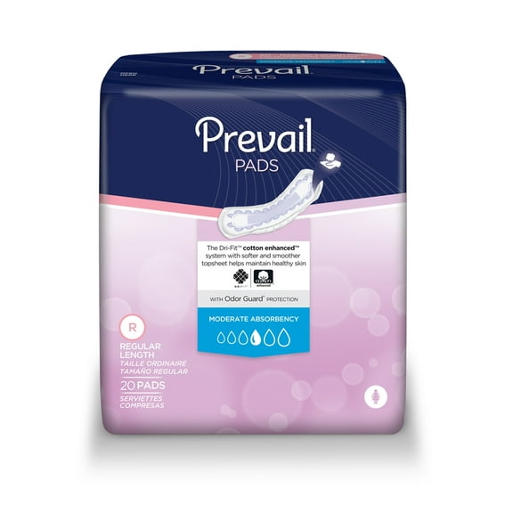 Prevail Moderate Bladder Control Pad BC-012 Large Case of 180, White