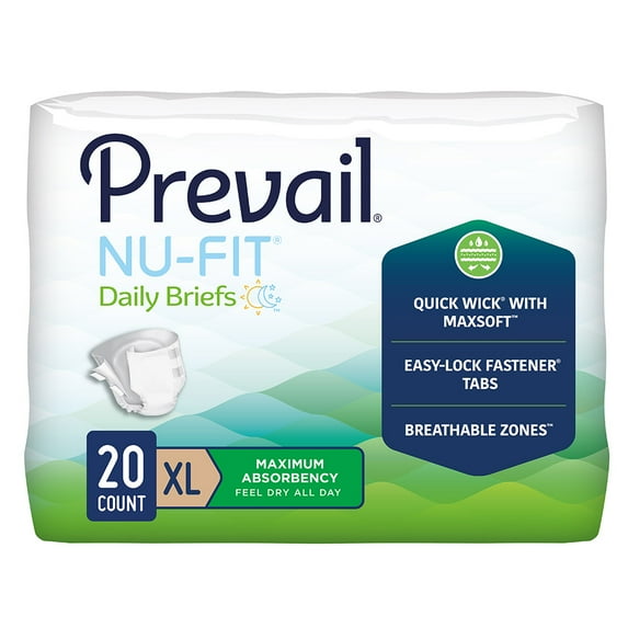Prevail Nu-Fit Adult Briefs, X-Large, 59"-64", Case (80 ct)