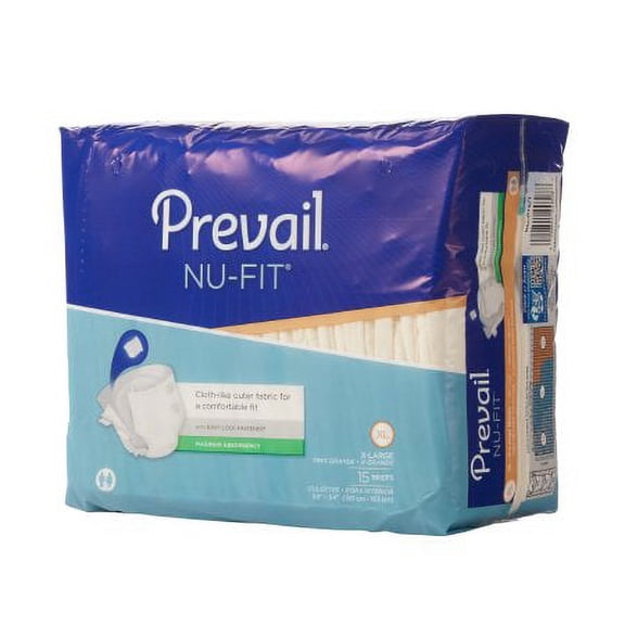 Prevail Nu-Fit Easy-Lock Fastener Adult Briefs, X-Large 59 - 64 In, 15 Ct, 6 Pack