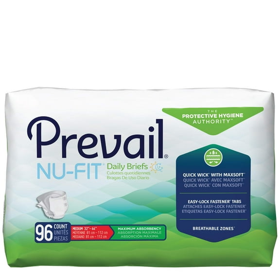 Prevail Nu-Fit Incontinence Briefs, Medium, Maximum Absorbency, 96 Count