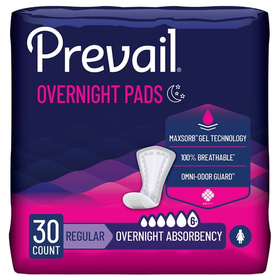Prevail Overnight Absorbency Incontinence Bladder Control Pads, 30 Count