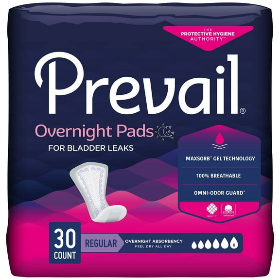 Prevail Overnight Absorbency Incontinence Bladder Control Pads, 30 Count
