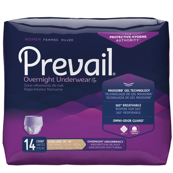 Prevail Overnight Absorbency Protective Underwear for Women, Extra Large, 14 Count