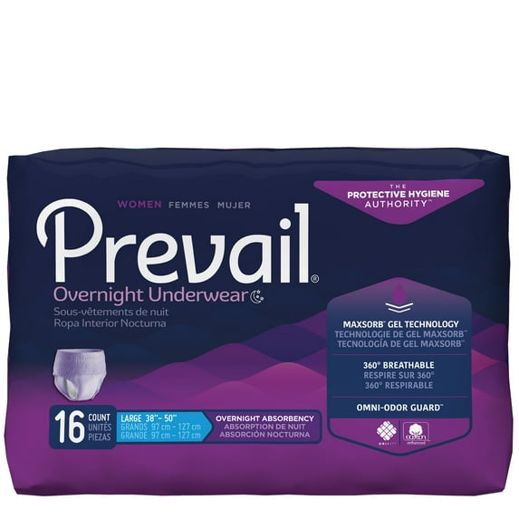 Prevail Overnight Absorbency Protective Underwear for Women, Large, 16 Count
