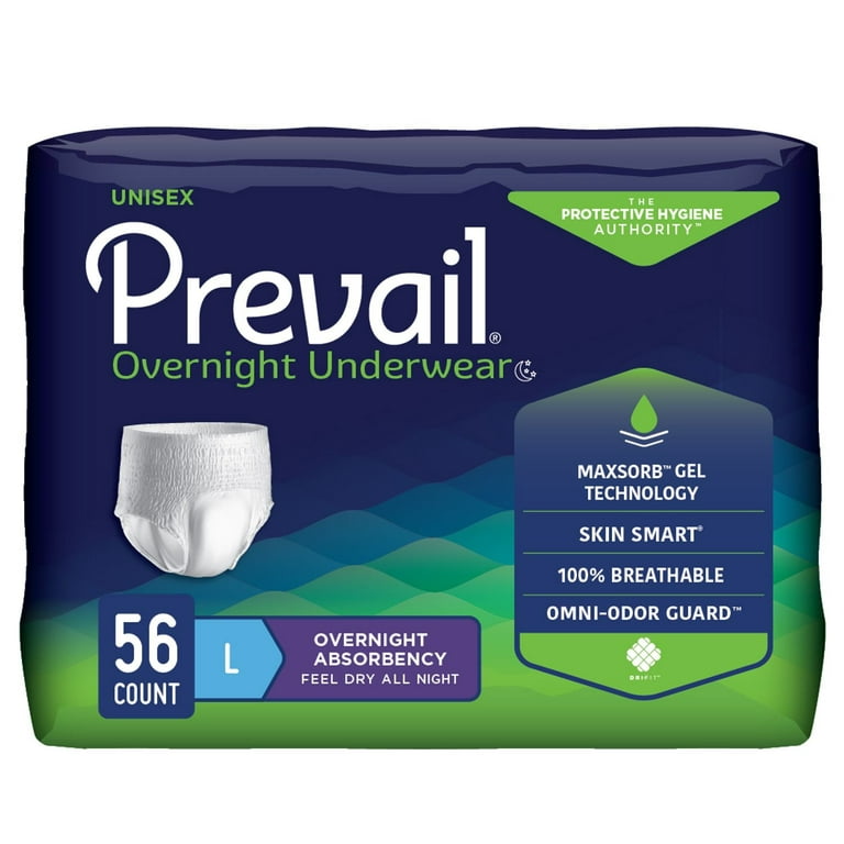 Prevail Overnight Incontinence Underwear for Men & Women, Maximum  Absorbency, Large (56 Count)