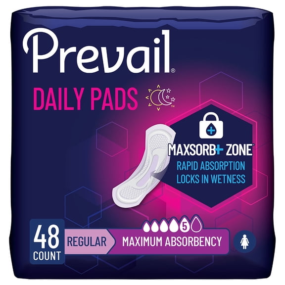 Prevail Pads for Women, Maximum Absorbency, 11 Inch Length, 48 Count, 4 Pack