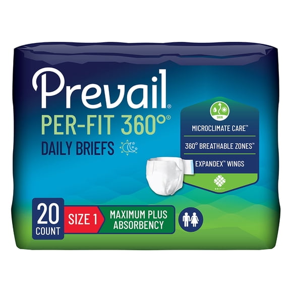 Prevail Per-Fit 360 Adult Incontinence Brief 1 Heavy Absorbency Breathable, PFNG-012/2, 57, 20 Ct