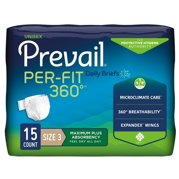 Prevail Per-Fit 360 Adult Incontinence Brief XL Heavy Absorbency Winged, PFNG-014, Maximum Plus, 15 Ct