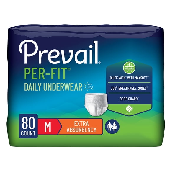 Prevail Per-Fit Daily Underwear, Incontinence, Disposable, Extra Absorbency, Medium, 80 Ct