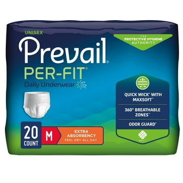 Prevail Per-Fit Daily Underwear, Incontinence, Disposable, Extra Absorbency, Medium, 80 Ct