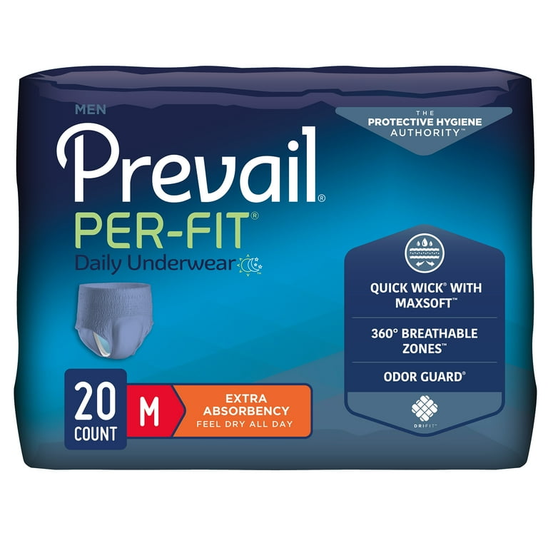 Prevail Per-Fit Daily Underwear for Men, Incontinence, Disposable, Extra  Absorbency, Medium, 20 Ct