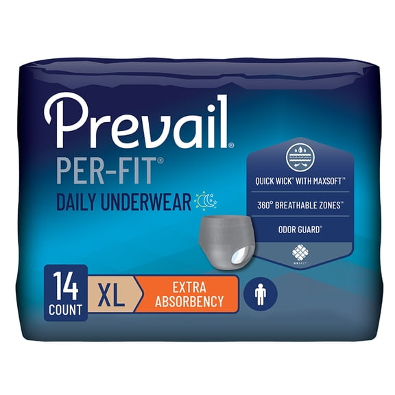 Prevail Per-Fit Daily Underwear for Men, Incontinence, Disposable, Extra Absorbency, XL, 14 Ct