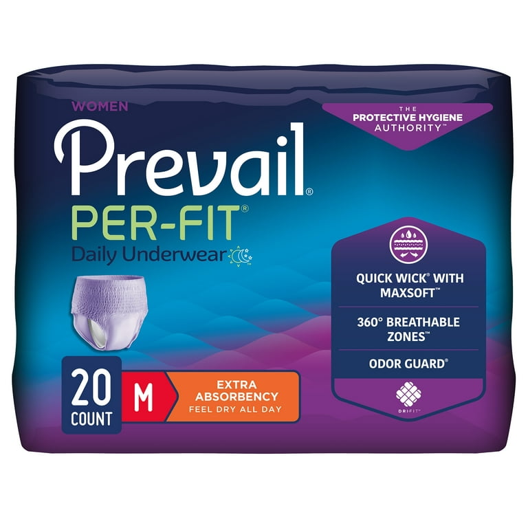 Prevail Per-Fit Daily Underwear for Women, Incontinence, Disposable, Extra  Absorbency, Medium, 80 Ct