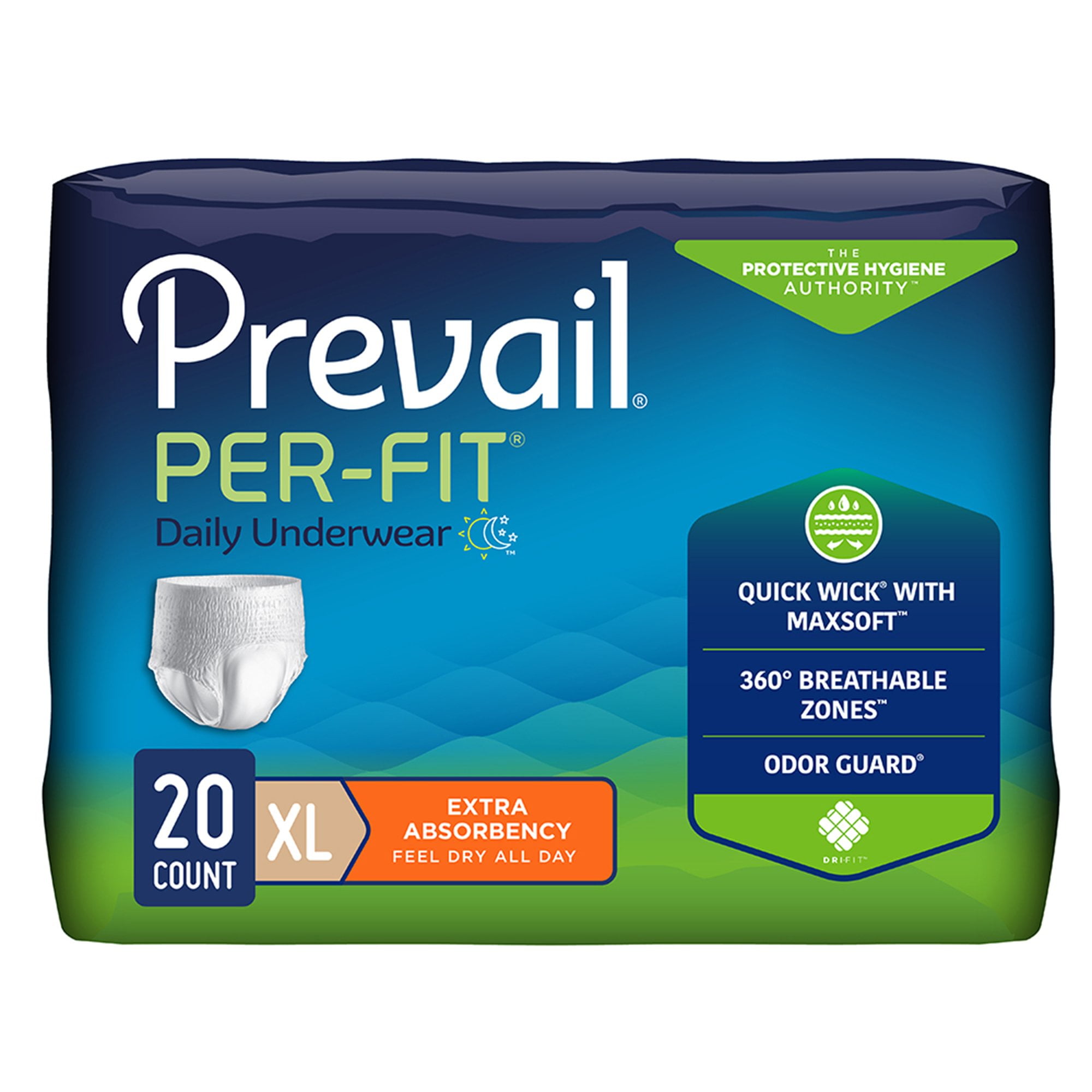 Prevail Per-Fit Extra Disposable Underwear Pull On with Tear Away Seams X-Large, PF-514/1, 41, 80 Ct