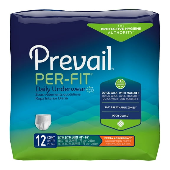 Prevail Per-Fit Extra Disposable Underwear Pull On with Tear Away Seams 2X-Large, PF-517, 12 Ct