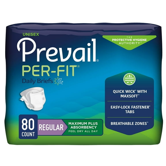 Prevail Per-Fit Incontinence Briefs, Maximum Plus Absorbency, Regular, 80 Count