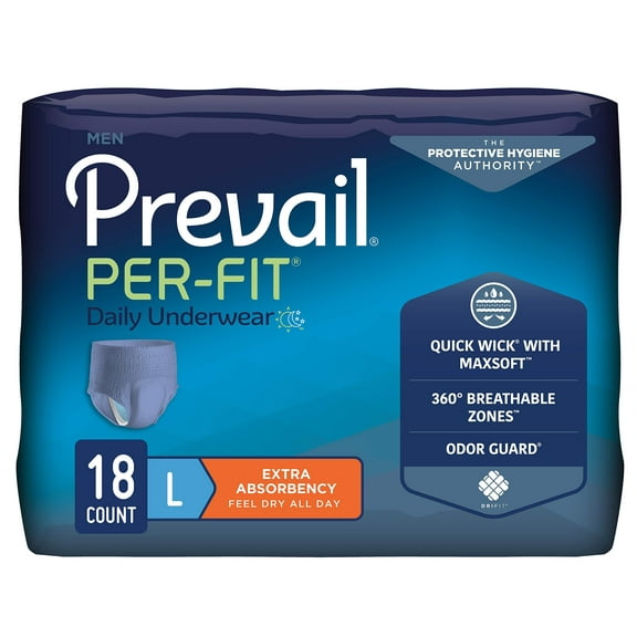 Prevail Per-Fit Incontinence Protective Underwear for Men, Extra Absorbency, Large, 18 Count