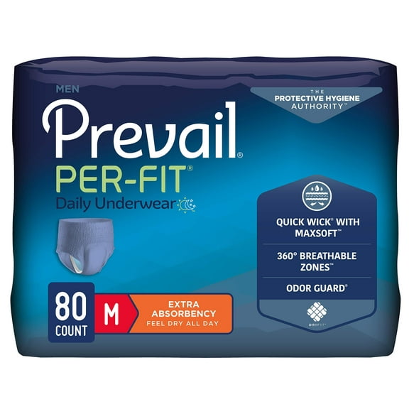 Prevail Per-Fit Incontinence Protective Underwear for Men, Extra Absorbency, Medium, 80 Count