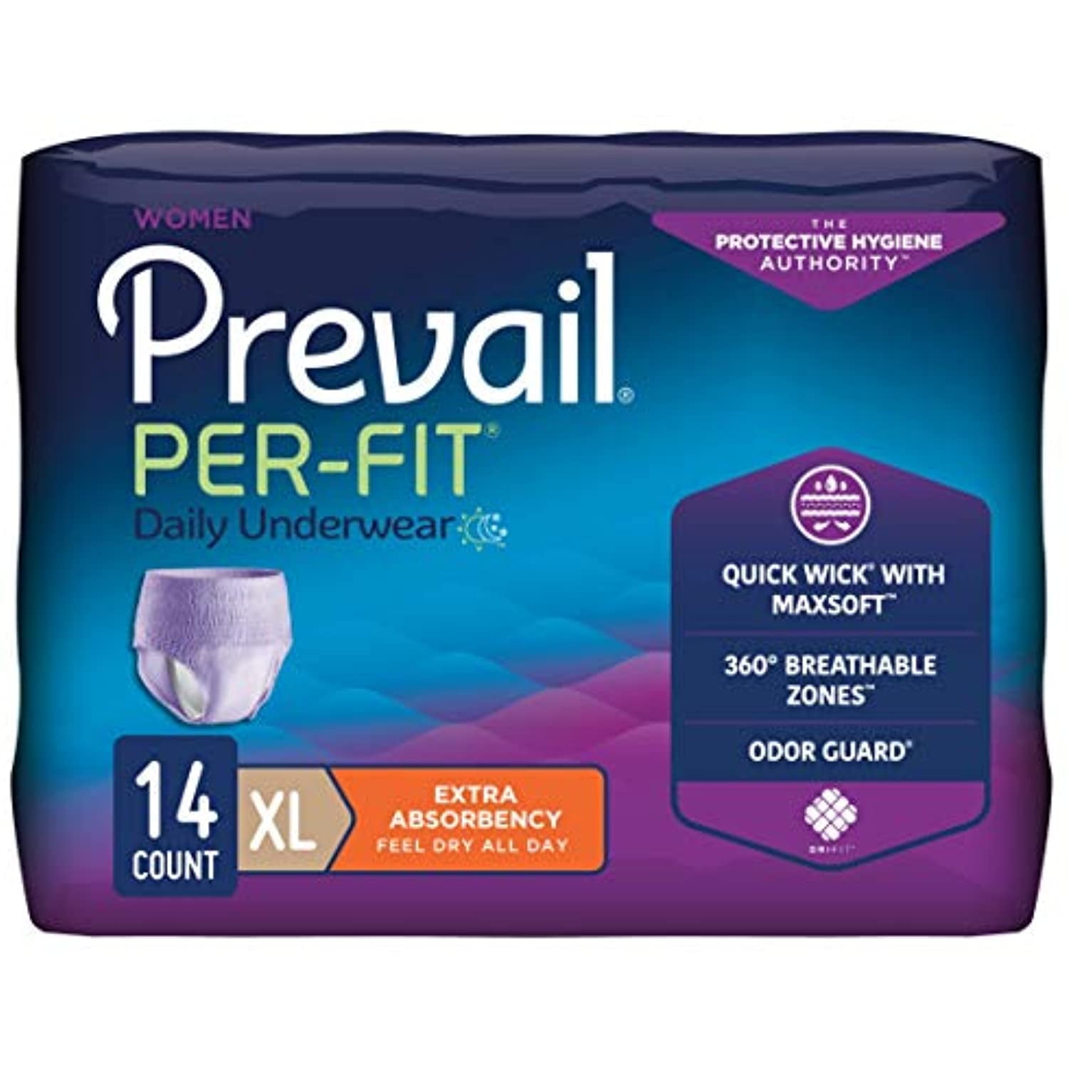Prevail Per-Fit Incontinence Protective Underwear for Women, Extra Absorbency, X-Large, 14 Count