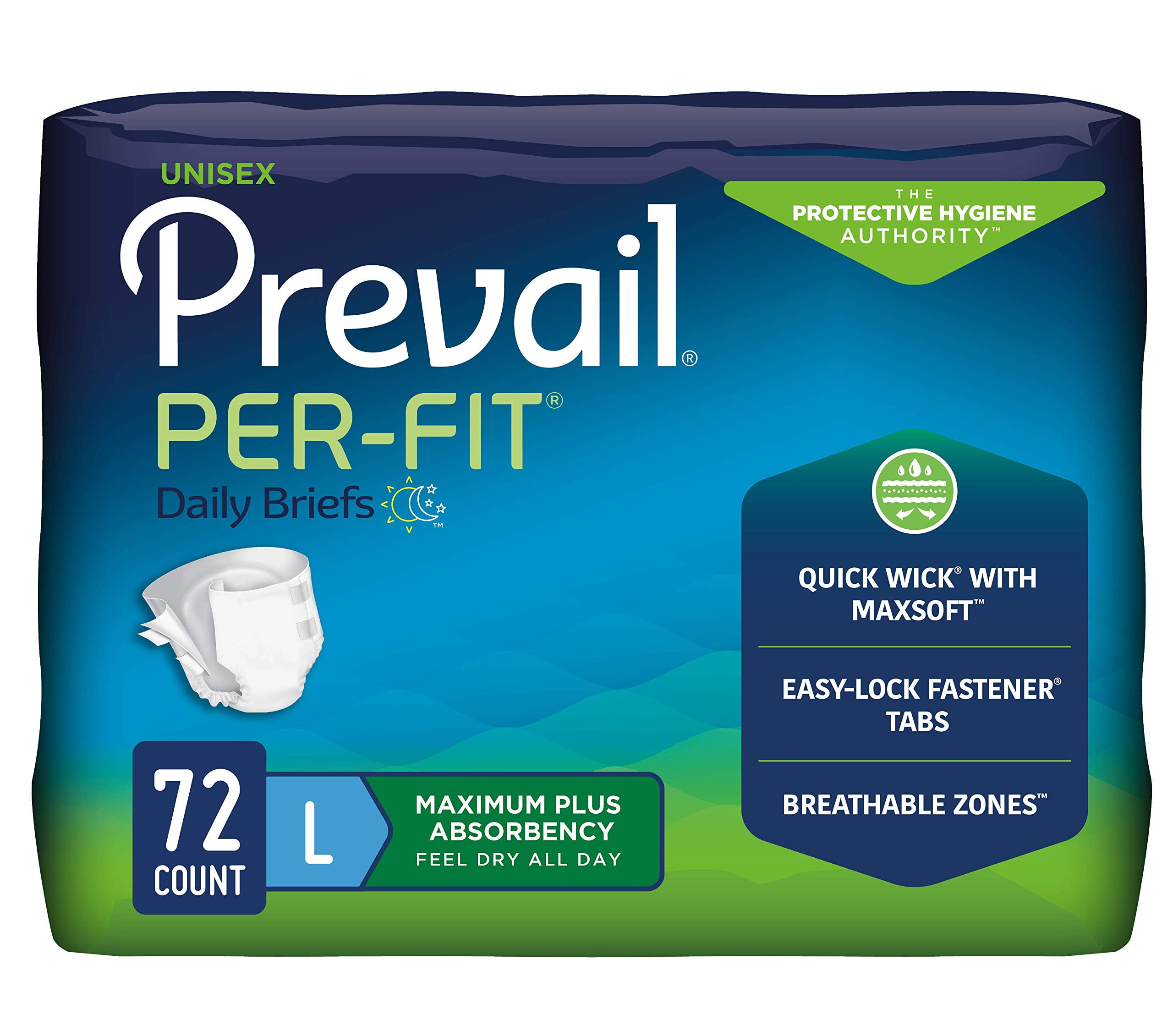 Prevail Per-Fit Maximum Absorbency Incontinence Briefs, Large, 18-Count