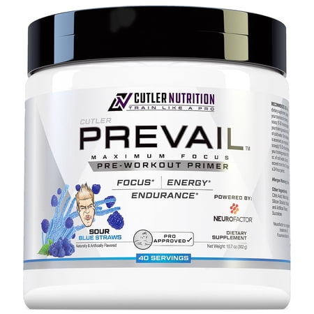 Prevail Pre-Workout Powder for Intense Energy & Focus, Sour Blue Raspberry, 40 Servings