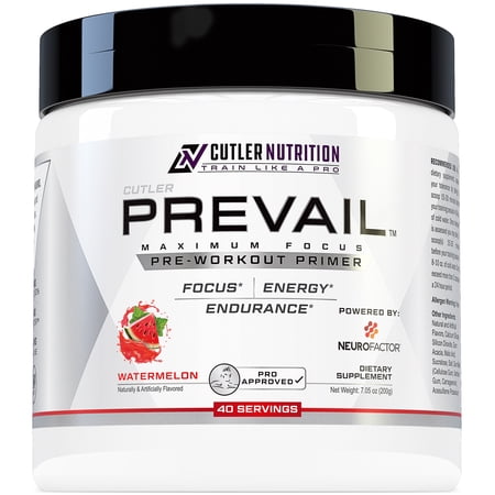 Prevail Preworkout for Energy Powder - Best Tasting Nootropic Pre Workout, Watermelon, 40 Servings - Intense Focus Supplement with L-Citrulline, Alpha-GPC & L-Tyrosine