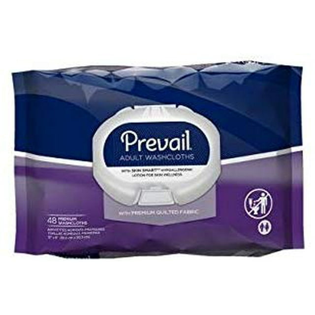Prevail Quilted Cotton Adult Disposable Washcloths With Lotion, Large/12 X 8 Inch, 48 Count