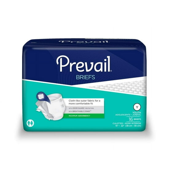 Prevail Small/Youth Specialty Size Daily Briefs, Size 15-22 IN - 96 Count