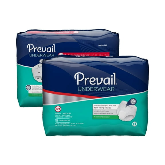 Prevail Super Plus Adult Moderate Absorbency Underwear, White, Small/Medium, 72 Count