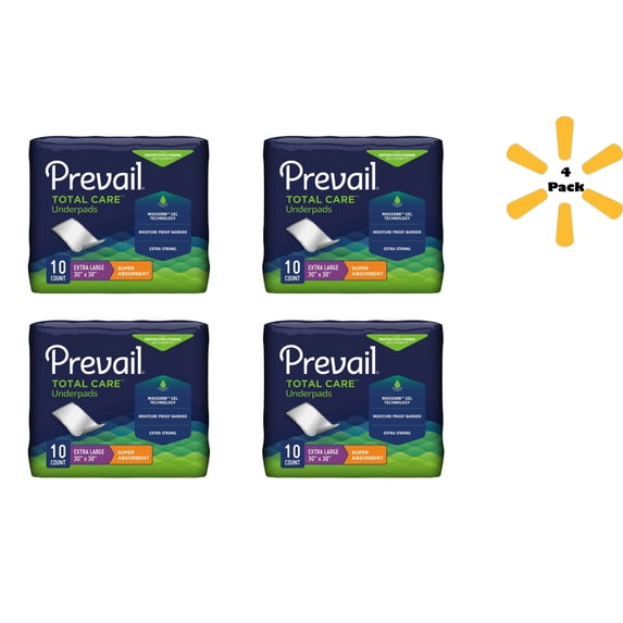 Prevail Total Care Underpad 30 X 30 Inch Disposable Polymer Heavy Absorbency, 4 Pack of 10 - UPS-120