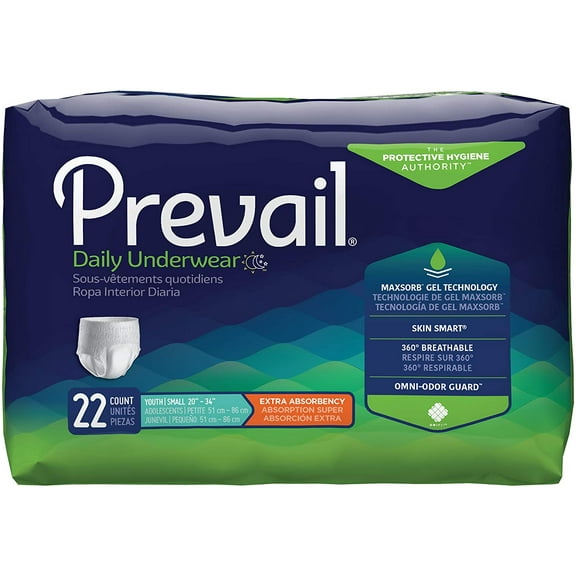 Prevail Underwear, Extra Absorbency, Youth/Small, 22 Count, 2 Pack