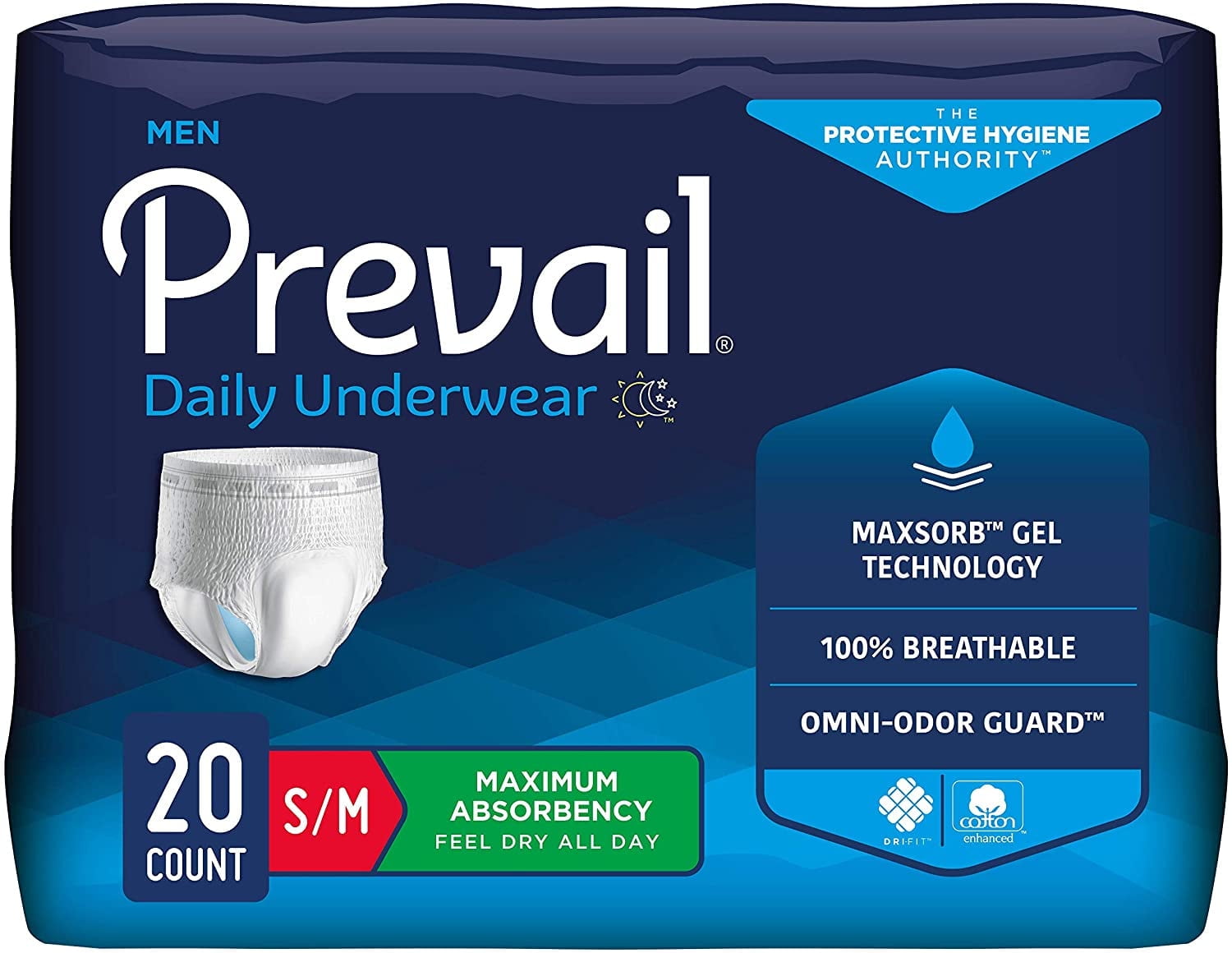 Prevail Maximum Absorbency Incontinence Underwear for Men, Small/Medium, 120 Count