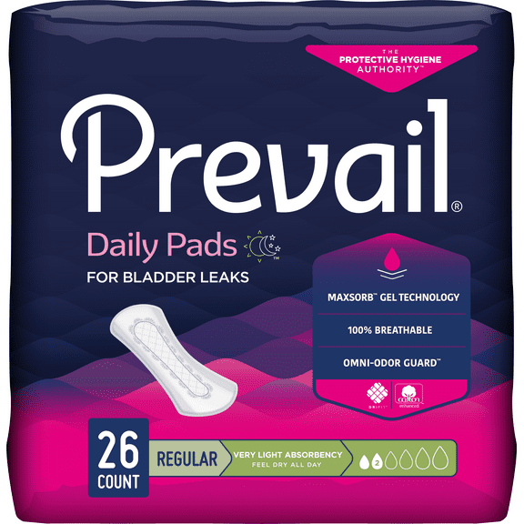 Prevail Very Light Bladder Control Pads, Regular Length, Unscented, 26 Count, 8 Pack