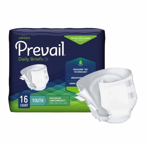 Prevail Youth Incontinence Brief Breathable Pv-015 Maximum 16 Ct
