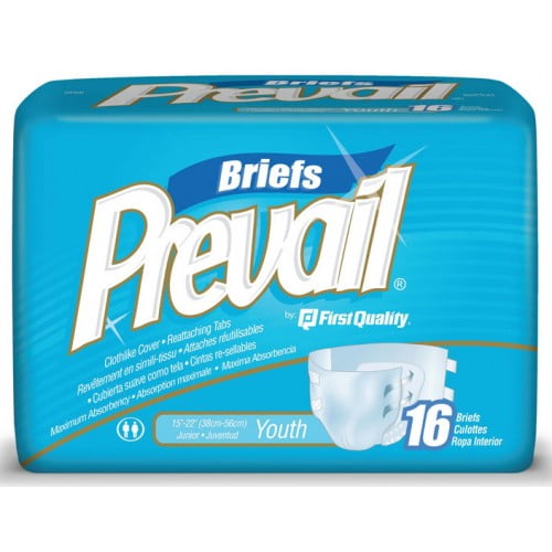 Prevail Youth Incontinent Briefs Tab Closure, Disposable, Heavy Absorbency, X-Small 15 to 22 Inch Waist, Pack of 16