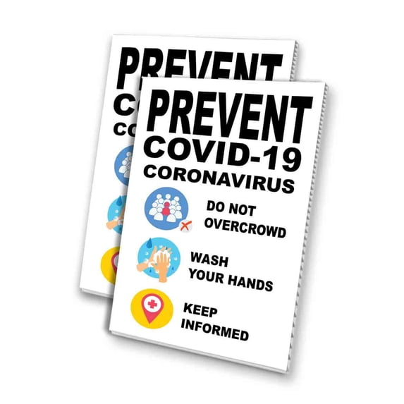 Prevent COVID-19 (24" X 36") 4mm Corrugated Plastic Panel, Graphics Applied To 1 Side (Pk of 2)