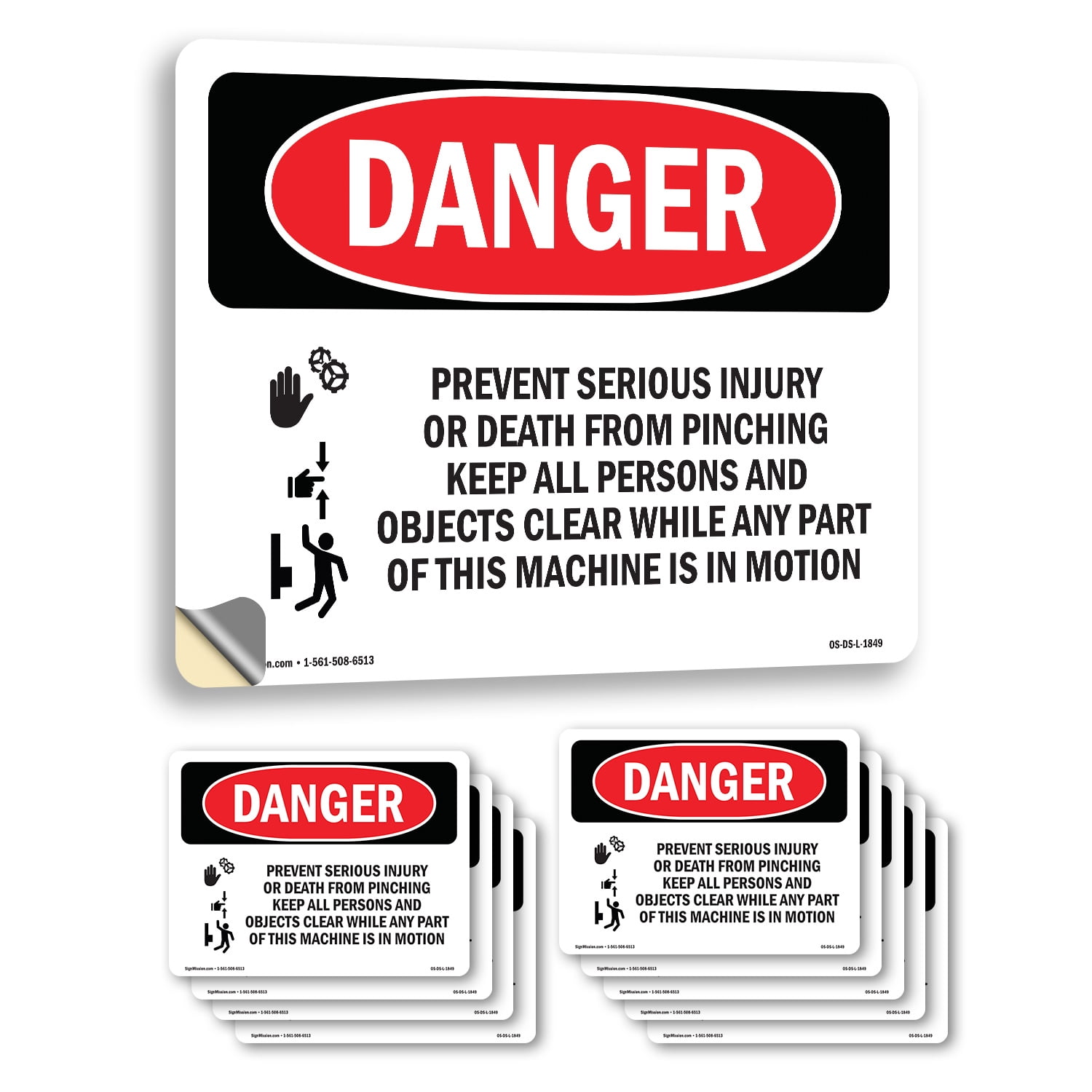 Prevent Serious Injury Pinching OSHA Danger Vinyl Decal Label 10 Inch x ...