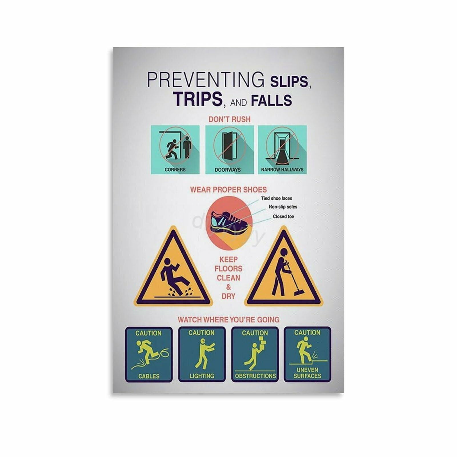 Prevent Slips Trips And Falls Safety Tips Poster (2) Canvas Painting ...