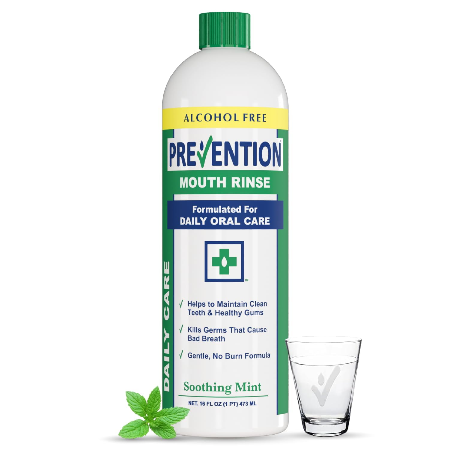 Prevention Daily Care Alcohol-Free Mouthwash, Hydrogen Peroxide Teeth Whitening with Soothing Fresh Mint for Bad Breath Treatment, Fluoride-Free Gum Care Oral Mouth Rinse 16 oz 1 Pack
