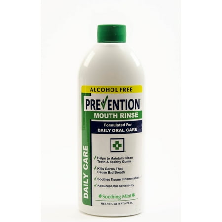 Prevention Daily Care Alcohol-Free Mouthwash, Hydrogen Peroxide Teeth Whitening with Soothing Fresh Mint for Bad Breath Treatment, Fluoride-Free Gum Care Oral Mouth Rinse 16 oz 1 Pack