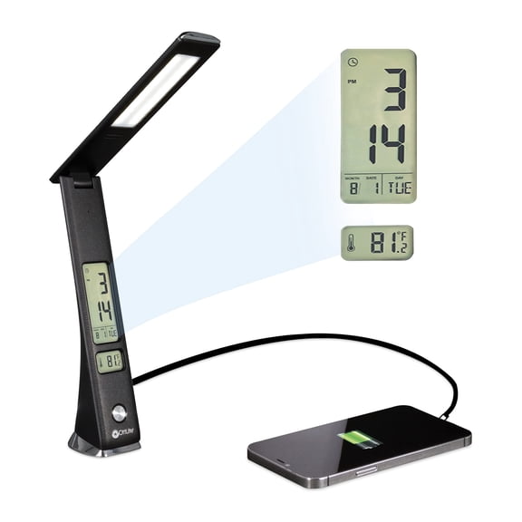 Prevention by OttLite LED Task Adjustable Lamp with Digital Display - Designed to Reduce Eyestrain - Adjustable Neck, 3 Color Modes & USB Charging - Crafting, Office Work, Reading & Studying