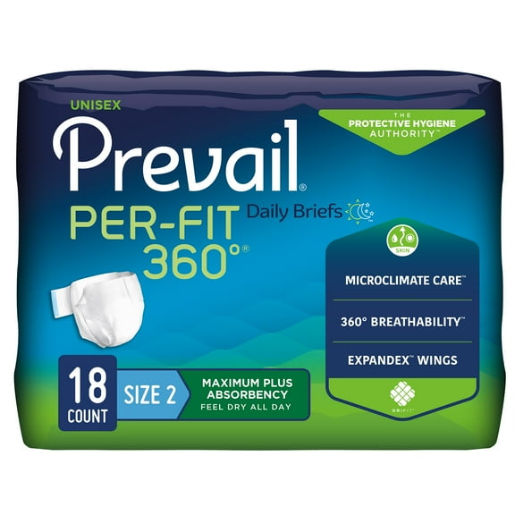 Previal, Per-Fit 360°, Daily Brief, 18Count, Size 2/Large, Maximum Plus Absorbency, Expandex Wings