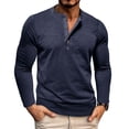 thumbnail image 1 of Previn Men's 2025 Blouse Casual Henley Shirt Comfy Henley Crew Neck Button Spring Home Cotton Long Sleeve Top Navy X-Large, 1 of 5