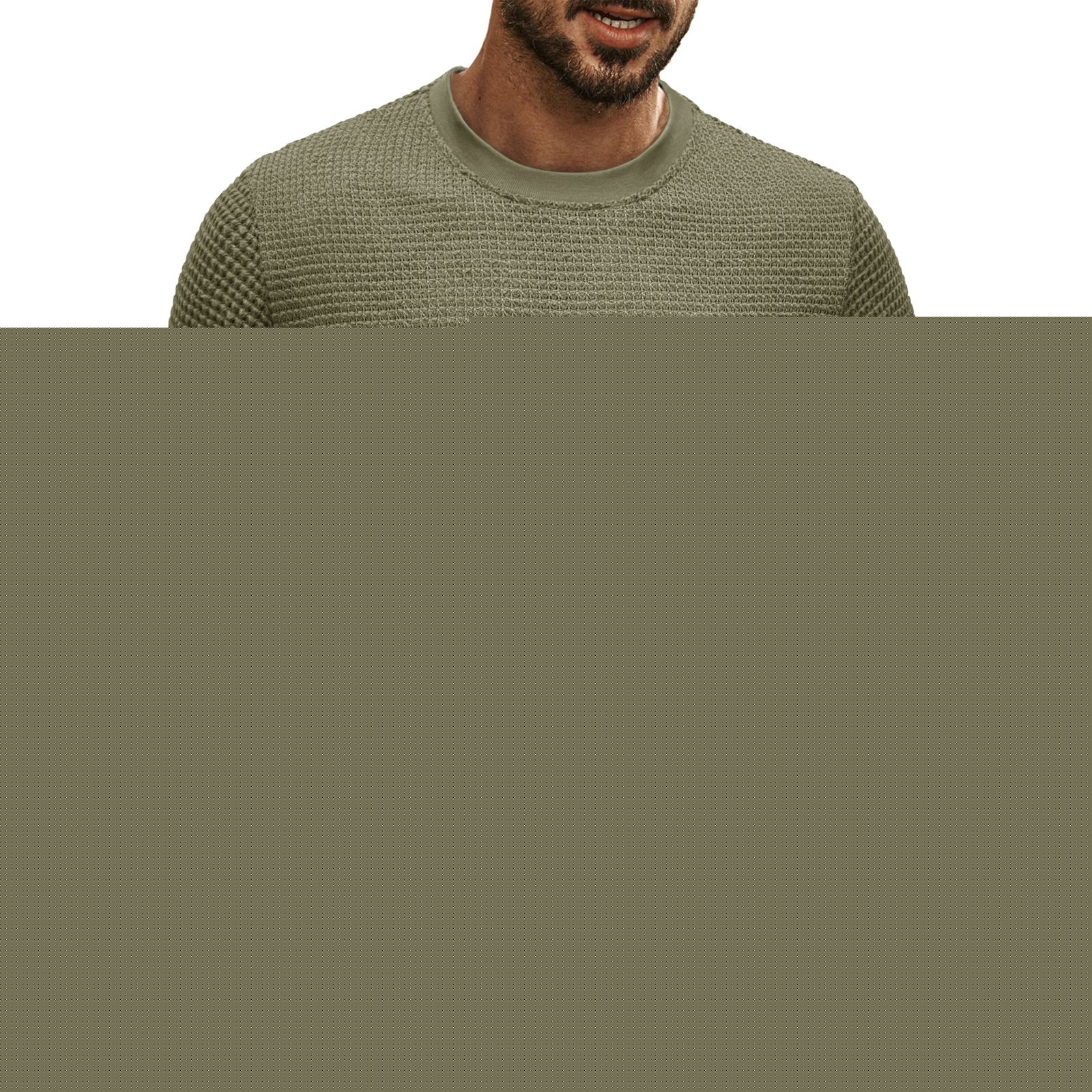 thumbnail image 1 of Previn Men's Casual T Shirt Comfy Tee Chic Ribbed Summer Knit Crew Neck Waffle Top Pull On Plus Big And Tall Army Green Small, 1 of 1