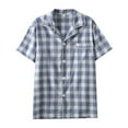 thumbnail image 1 of Previn Men's Cotton Pajama Top Soft Sleepwear Short Sleeve V Neck Button Comfy Breathable Pj Shirt Sleep Trendy Loungewear Blue Medium, 1 of 5