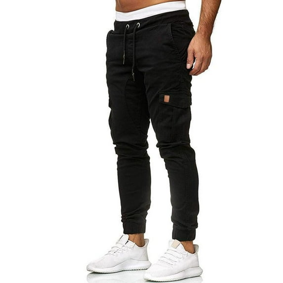 Previn Men's Cotton Pants Summer Tapered Soft Casual Pants Slim Fit Trousers Casual Winter Slimming Black X-Large