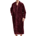 thumbnail image 1 of Previn Men's Flannel Robe Long Sleeve Winter Thick Long BathrobeZip Up House Coat Fuzzy Zipper V Neck Fleece Sleepwear Burgundy Small-Medium, 1 of 4