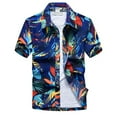 thumbnail image 1 of Previn Men's Hawaiian Shirt Slim Fit Button Down Shirt Beach Fall Fashion Short Sleeve Spring Aloha Button Up Shirt Blue Large, 1 of 1